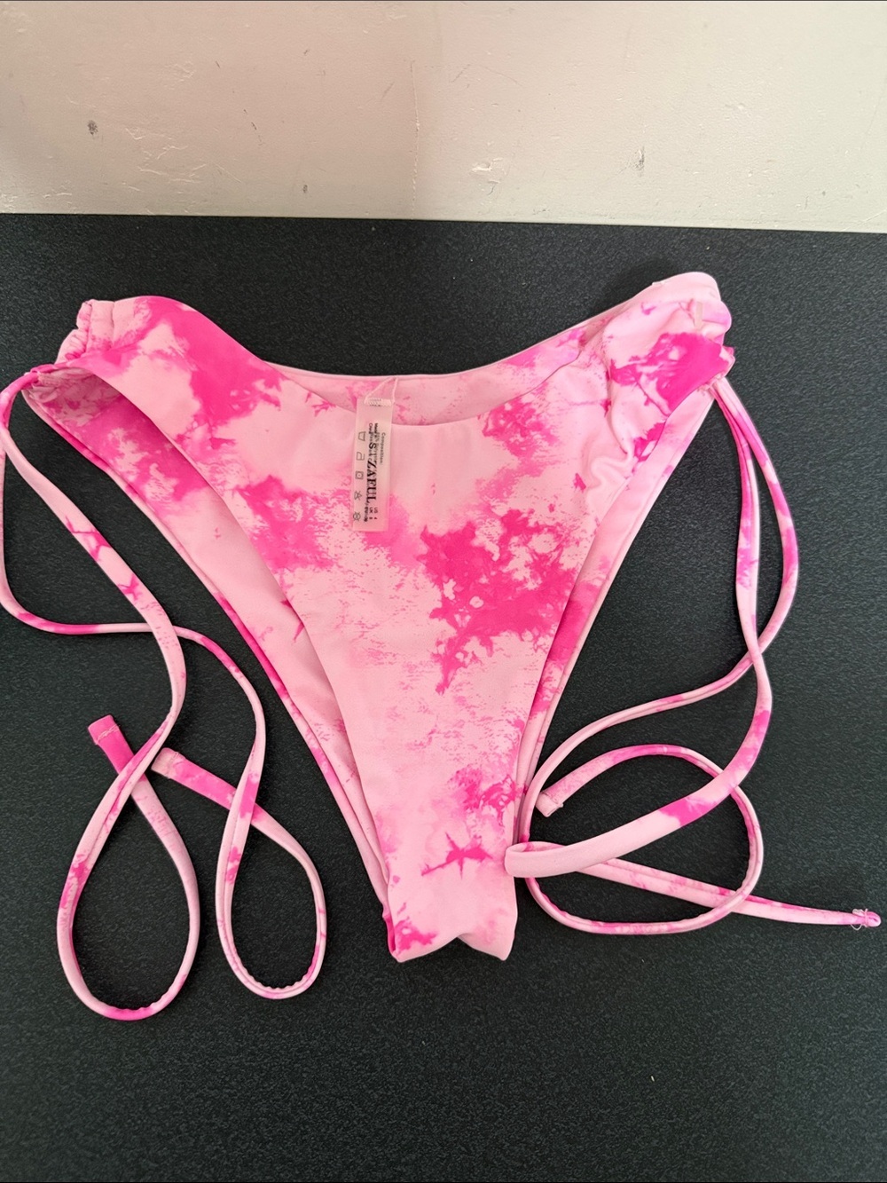 Zaful Pink Tie-Dye String Bikini Bottoms